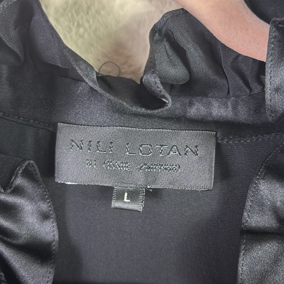 Nili Lotan 100% Silk Black Ruffled Esther Blouse size Large - Picture 3 of 11